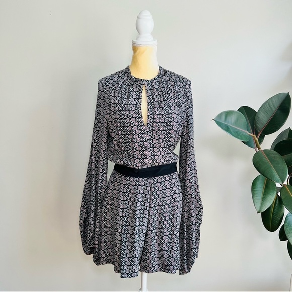Talitha medallion print long sleeve silk open back romper - Picture 1 of 10